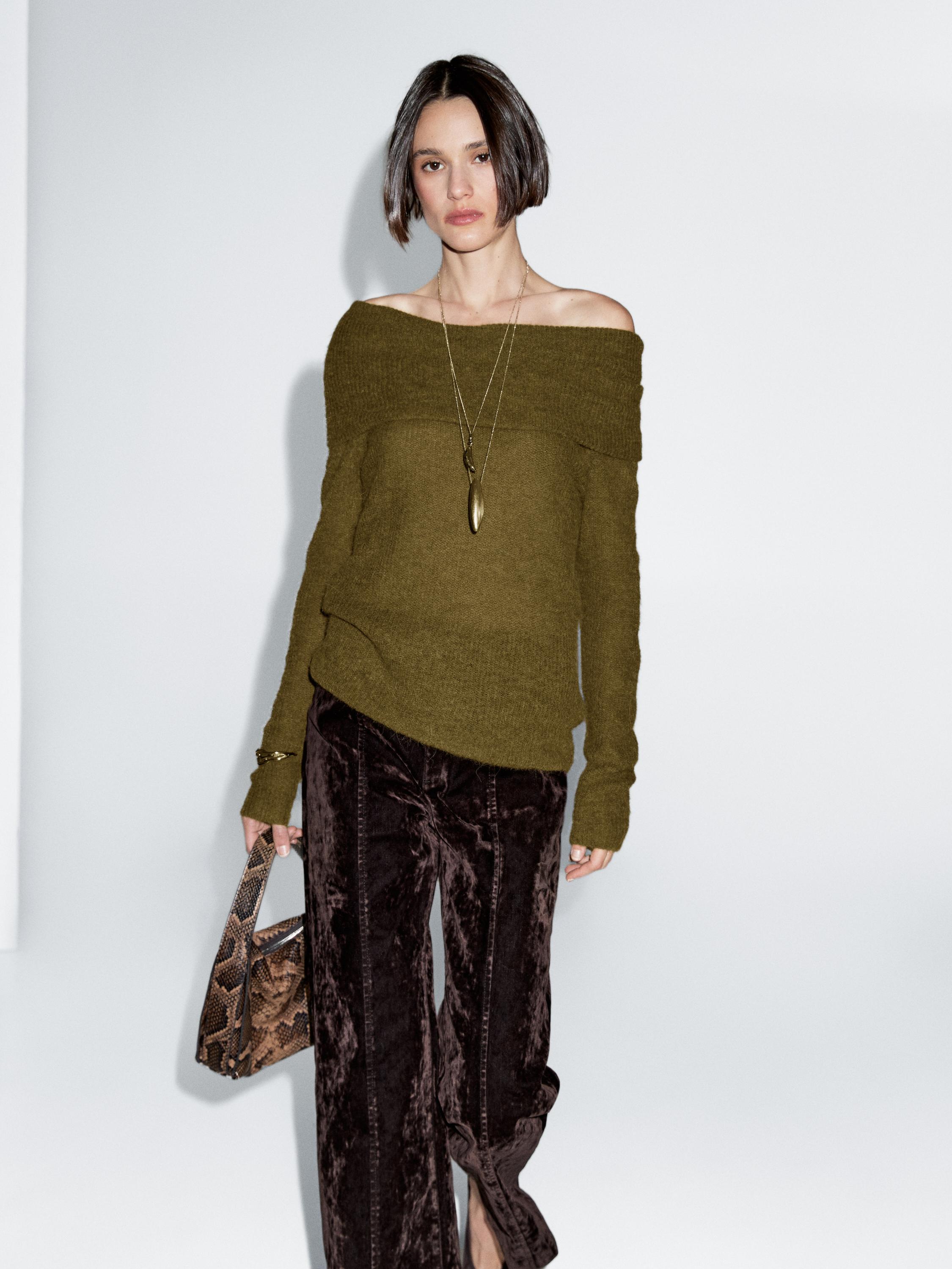 Off-the-shoulder knit sweater